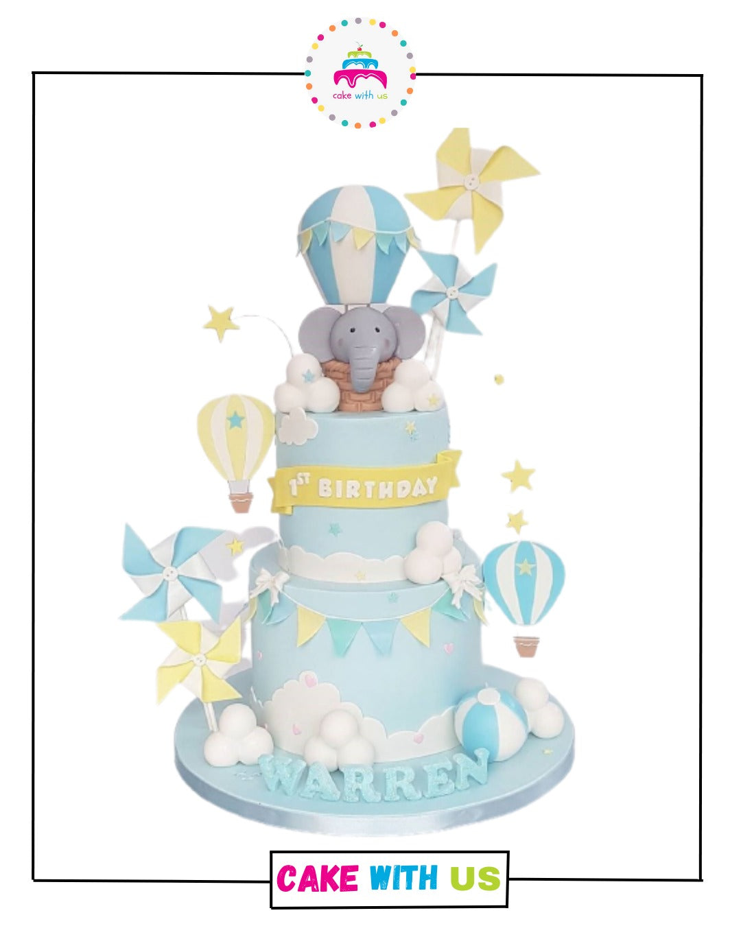 Cute Elephant Hot Balloon Birthday Cake