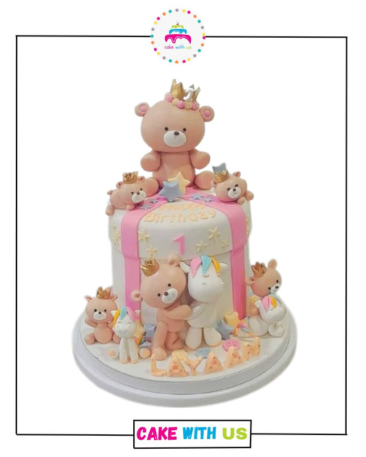 Cute Teddy & Pony Themed Cake For GIrls