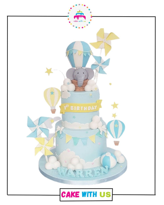 Cute Elephant Hot Balloon Birthday Cake