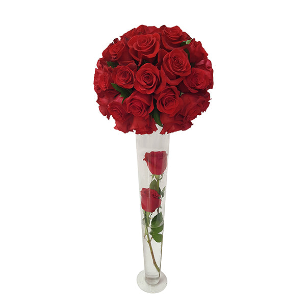 50 Red Rose In Long Vase