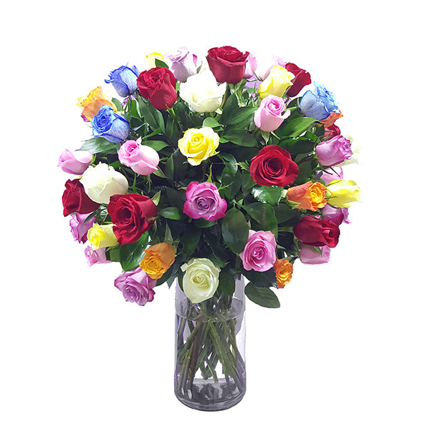 Colorful Roses In Cylinder