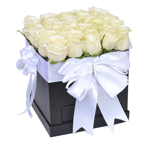 Cake Box Roses White Roses In Square Box – Cake With Us